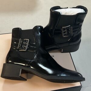 BCBGeneration Glossy Black Ankle Boots with Double Buckle